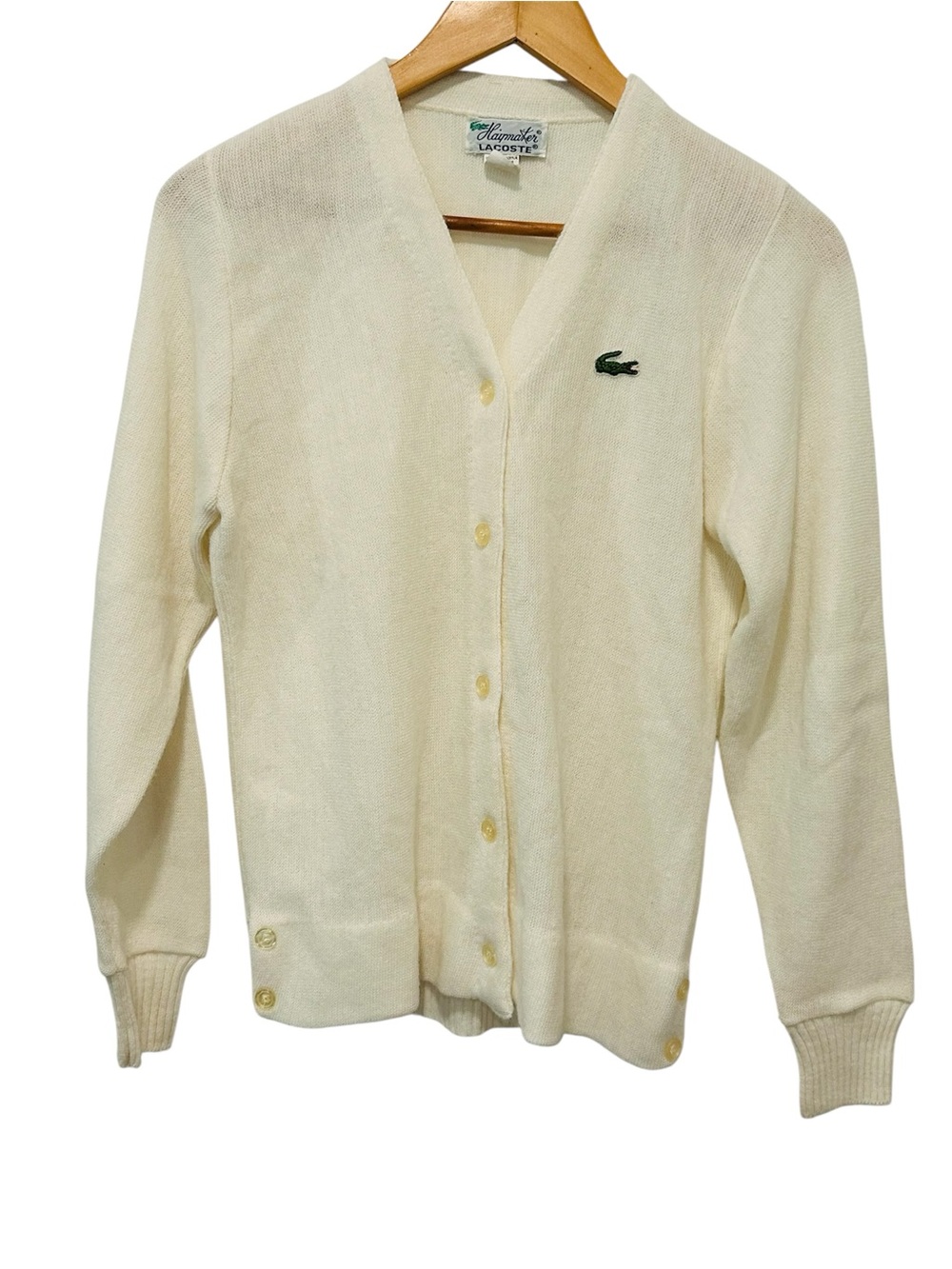 Vintage 60's/70’s Haymaker Lacoste Ivory button Up long sleeve Cardigan Woman 38